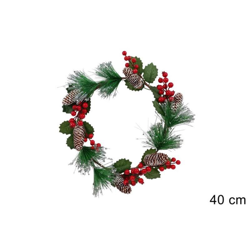 CORONA DE PUERTA 40 CM CON PIÑAS