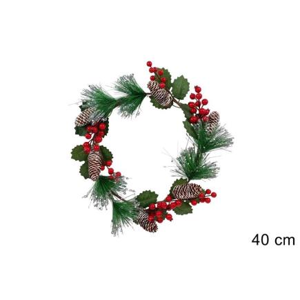 CORONA DE PUERTA 40 CM CON PIÑAS