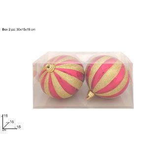 BOLAS 15 CM 2 PIEZAS ROJAS BRILLANTE DORADO EN CAJA PVC