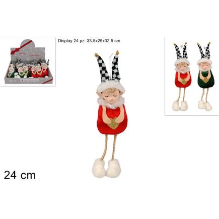 COLGADOR ELFO 24 CM ROJO Y VERDE CON DECOR DE AJEDREZ SURT