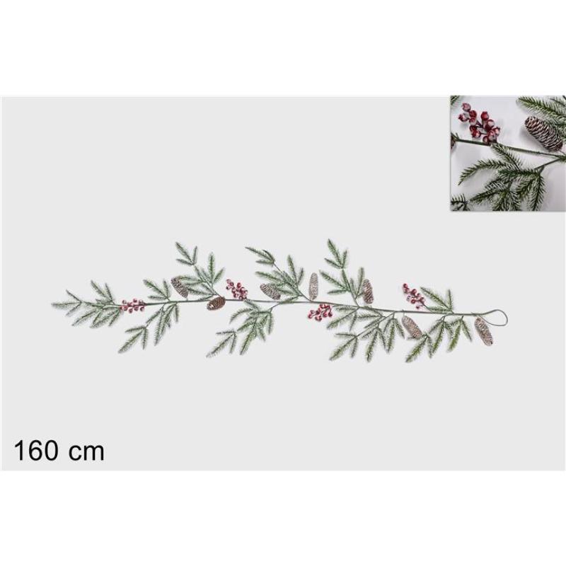 GUIRNALDA DE RAMAS DE PVC CON BAYAS Y PIÑAS 160 CM