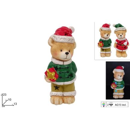 OSO NAVIDEÑO 23 CM CERAMICA CON LUZ SURT DE 2