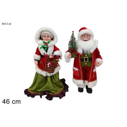 PAPA Y MAMA NOEL 46 CM CON TRAJE ROJO Y VERDE SET 2 PIEZAS