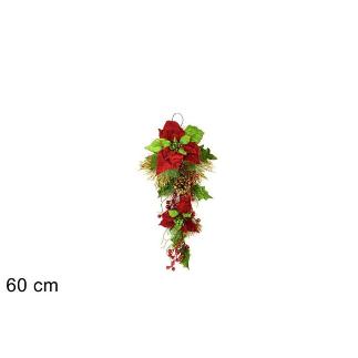 GUIRNALDA 60 CM CON FLOR DE PASCUA Y PIÑAS PURPURINA