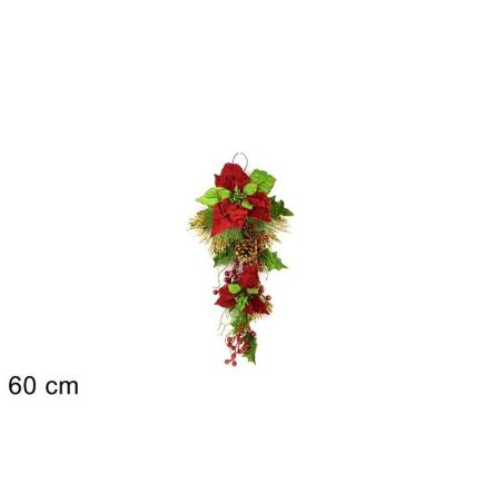 GUIRNALDA 60 CM CON FLOR DE PASCUA Y PIÑAS PURPURINA