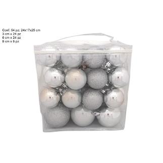 BOLAS 54 PIEZAS SURT DE MEDIDAS PLATEADAS EN BOLSA PVC