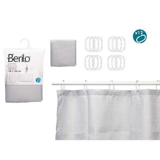 CORTINA BAÑO POLIESTER GRIS PUNTOS 180X180 CM