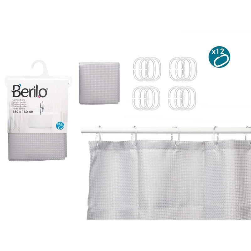 CORTINA BAÑO POLIESTER GRIS PUNTOS 180X180 CM