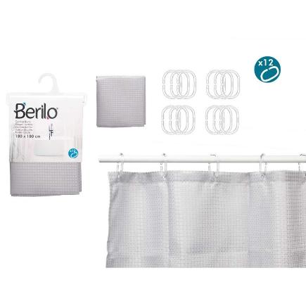 CORTINA BAÑO POLIESTER GRIS PUNTOS 180X180 CM