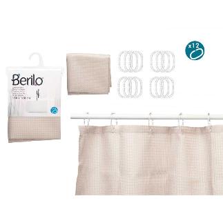 CORTINA BAÑO POLIESTER BEIGE PUNTOS 180X180 CM