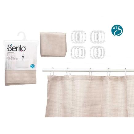 CORTINA BAÑO POLIESTER BEIGE PUNTOS 180X180 CM