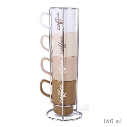 SET 4 TAZAS CAFE EN SOPORTE METAL COFFE BREAK