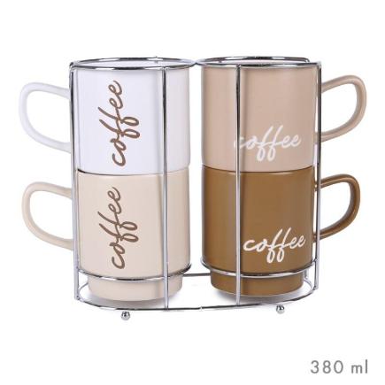 SET 4 TAZAS CAFE EN SOPORTE METAL COFFE BREAK