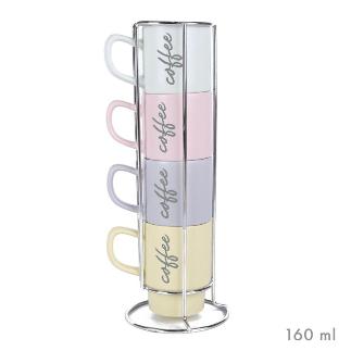 SET 4 TAZAS CAFE 160 ML EN SOPORTE METAL SPRING