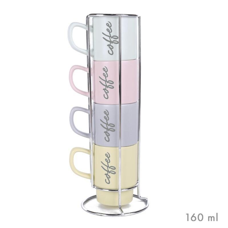 SET 4 TAZAS CAFE 160 ML EN SOPORTE METAL SPRING