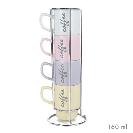 SET 4 TAZAS CAFE 160 ML EN SOPORTE METAL SPRING