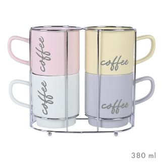 SET 4 TAZAS CAFE 380 ML EN SOPORTE METAL SPRING
