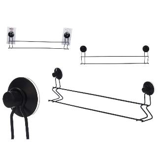 TOALLERO METAL NEGRO MATE DOBLE BARRA VENTOSA
