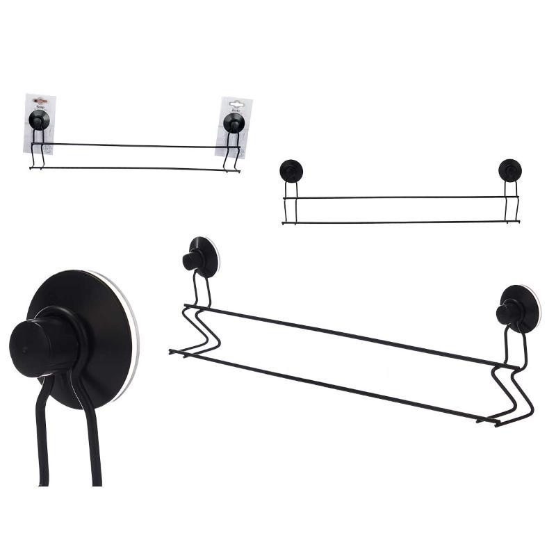 TOALLERO METAL NEGRO MATE DOBLE BARRA VENTOSA