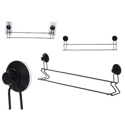 TOALLERO METAL NEGRO MATE DOBLE BARRA VENTOSA
