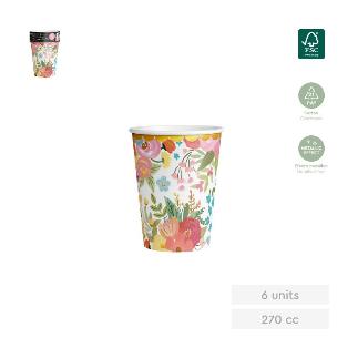 VASO CARTON DECORADO FLORAL 270 CC 6 UDS