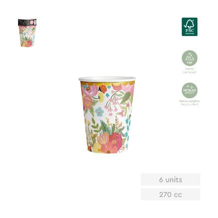 VASO CARTON DECORADO FLORAL 270 CC 6 UDS