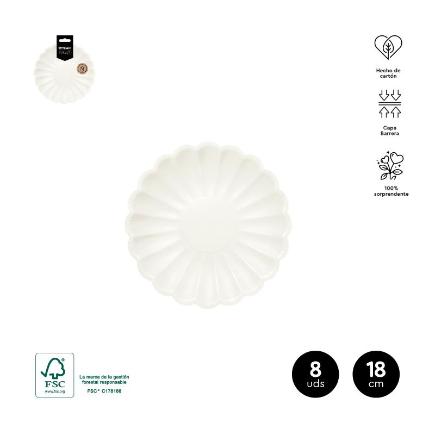 PLATO FORMA RIZADO IVORY 18 CM CARTON 8 UDS