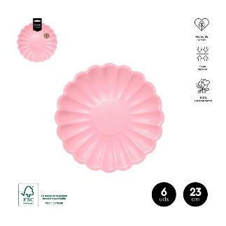 PLATO FORMA RIZADO PINK 23 CM CARTON 6 UDS