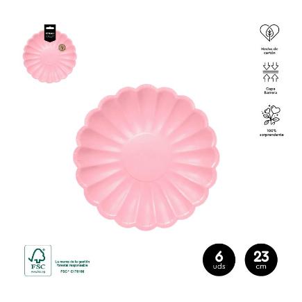 PLATO FORMA RIZADO PINK 23 CM CARTON 6 UDS