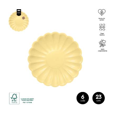 PLATO FORMA RIZADO YELLOW 23 CM CARTON 6 UDS
