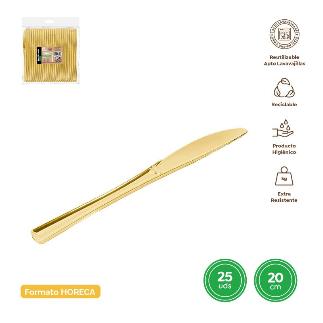 CUCHILLO REUTILIZABLE ORO METALIZADO 20 CM 25 UDS