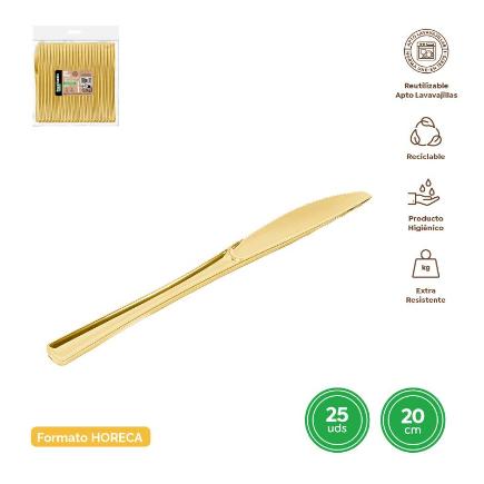 CUCHILLO REUTILIZABLE ORO METALIZADO 20 CM 25 UDS