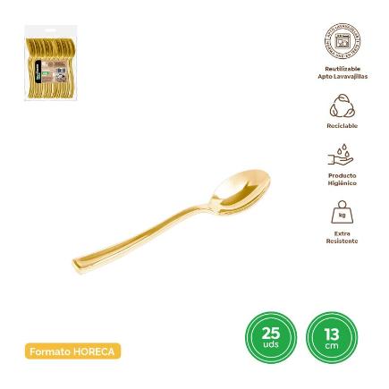 CUCHARITA REUTILIZABLE ORO METALIZADA 13 CM 25 UDS