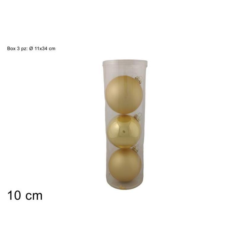BOLAS DE VIDRIO 10 CM 3 PCS ORO BRILLANTE/MATE EN CAJA PVC BRILLO/MATE