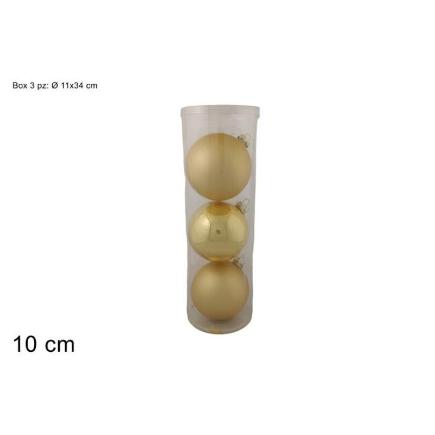 BOLAS DE VIDRIO 10 CM 3 PCS ORO BRILLANTE/MATE EN CAJA PVC BRILLO/MATE