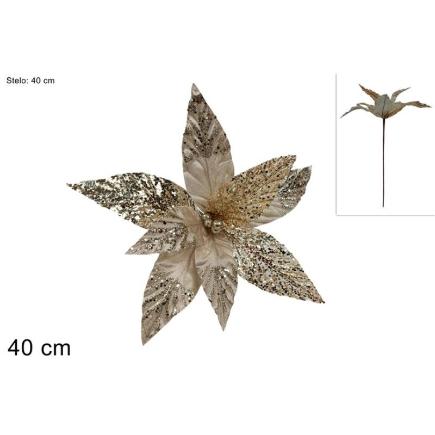 TALLO FLOR LENTEJUELAS MALLA 40 CM CHAMPAN