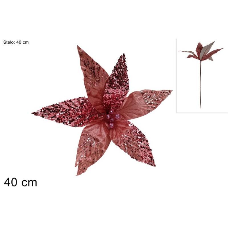 TALLO FLOR LENTEJUELAS MALLA 40 CM ROSA