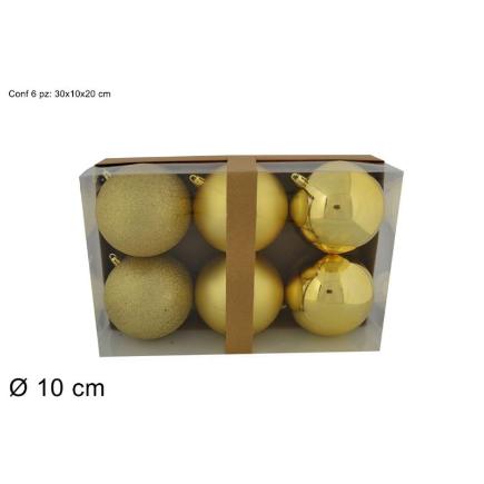 BOLAS 10 CM 6 PZ BRILLANTE/LUCIDA/PERLADA DORADO