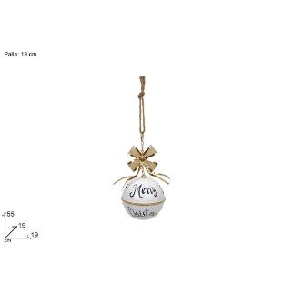 BOLA 19 CM METAL BLANCA CON LAZO DORADO