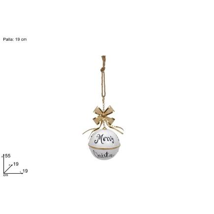 BOLA 19 CM METAL BLANCA CON LAZO DORADO