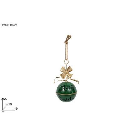 BOLA 19 CM METAL VERDE CON LAZO DORADO