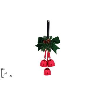 COLGANTE CON 3 CAMPANILLAS ROJAS Y CON LAZO DE TERCIOPELO VERDE