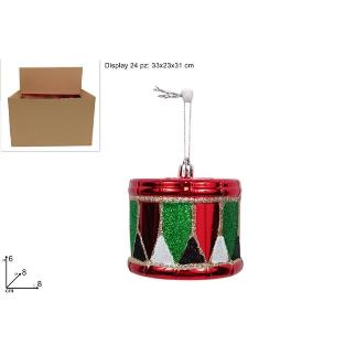 COLGANTE TAMBOR ROJO Y VERDE CON DECORACION DE CUADROS