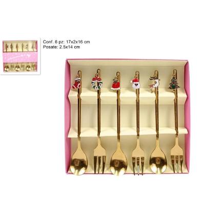 TARJETAS DEL LUGAR TENEDOR/CUCHARA SET 6 PZ EN CAJA ORO