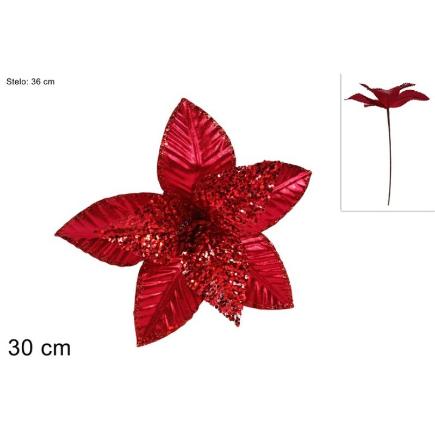 TALLO FLOR 30 CM CON LENTEJUELAS ROJO