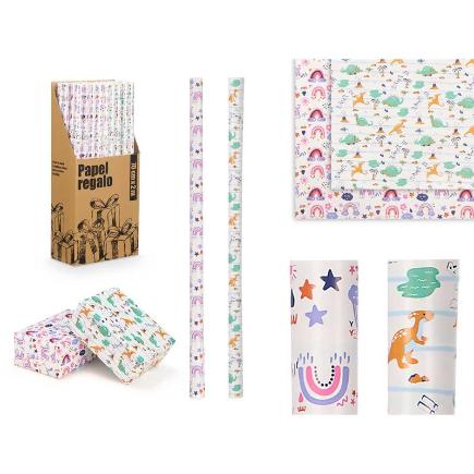ROLLO PAPEL REGALO 70X200 NUBES Y DINOSAU SURT