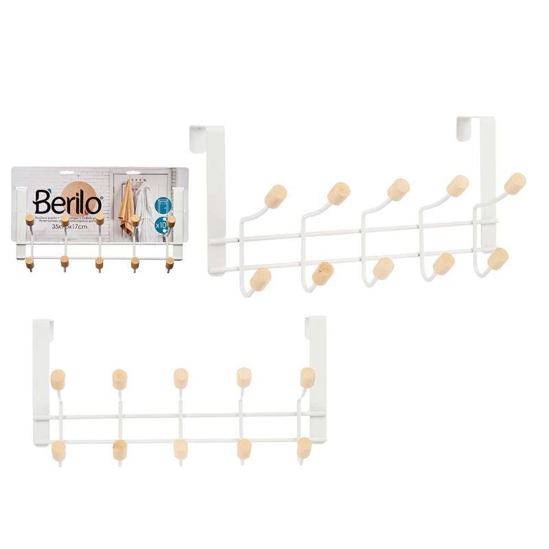 PERCHA METAL 10 GANCHOS MADERA BLANC
