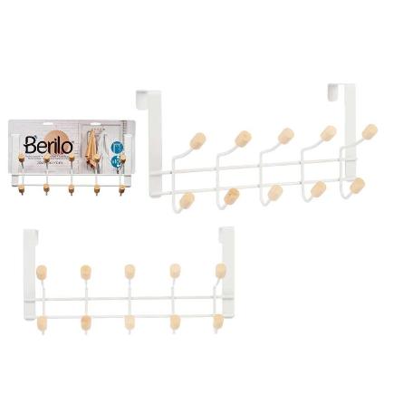 PERCHA METAL 10 GANCHOS MADERA BLANC