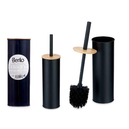 ESCOBILLERO METAL TAPA BAMBU NEGRO