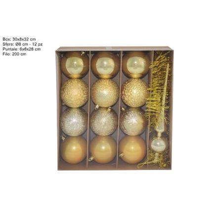 BOLAS 8 CM 12 PCS C/HILO Y PUNTAL ORO